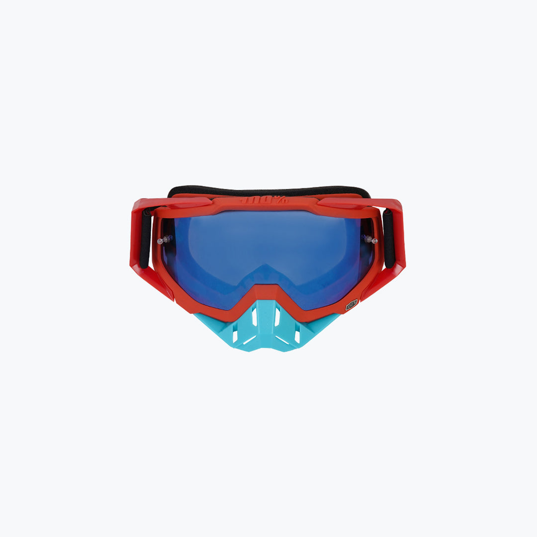 100% Goggles Light Blue Frame Red Nose Blue Tint Lens