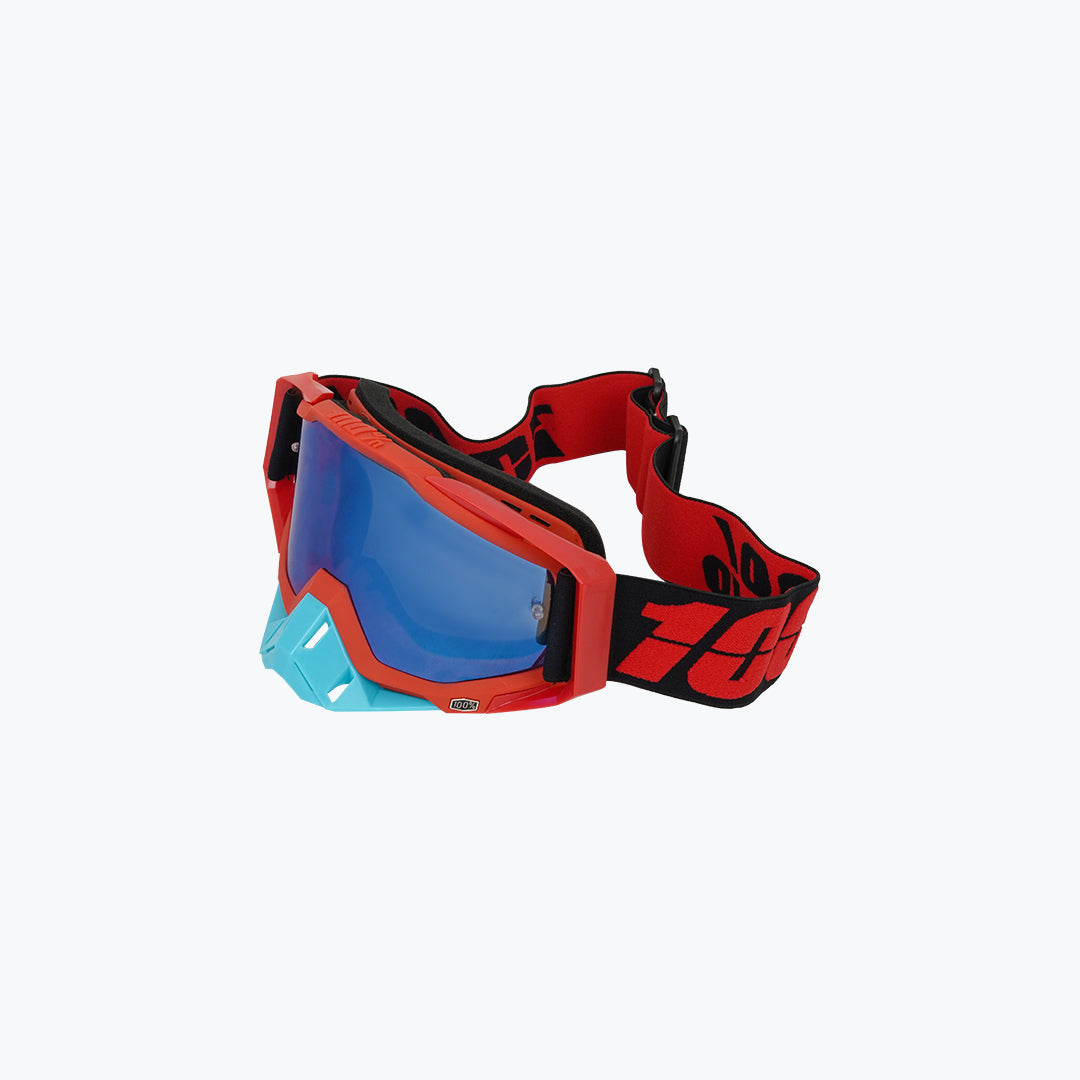100% Goggles Light Blue Frame Red Nose Blue Tint Lens