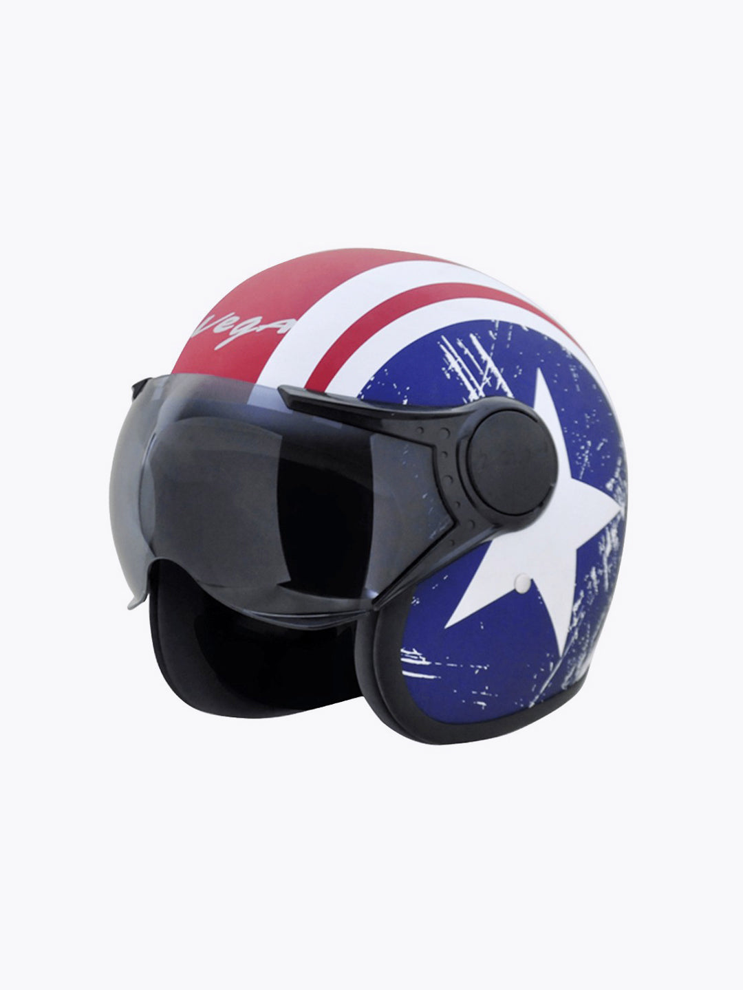 Vega Jet Captain Open Face Helmet with Visor Dull Red Metallic Blue