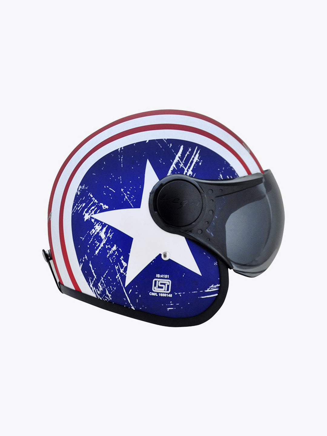Vega Jet Captain Open Face Helmet with Visor Dull Red Metallic Blue
