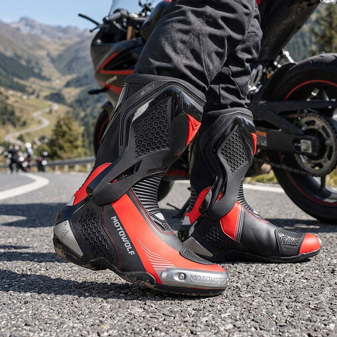 MOTOWOLF B01 Motorcycle Racing Riding Boots Black Red