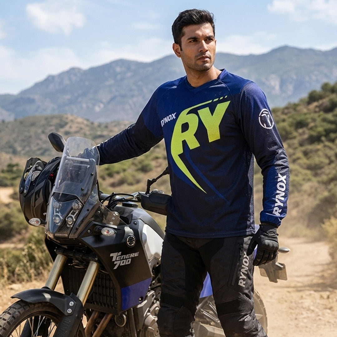 Rynox Switchback Neo Offroad Jersey Blue Hi-Viz Green