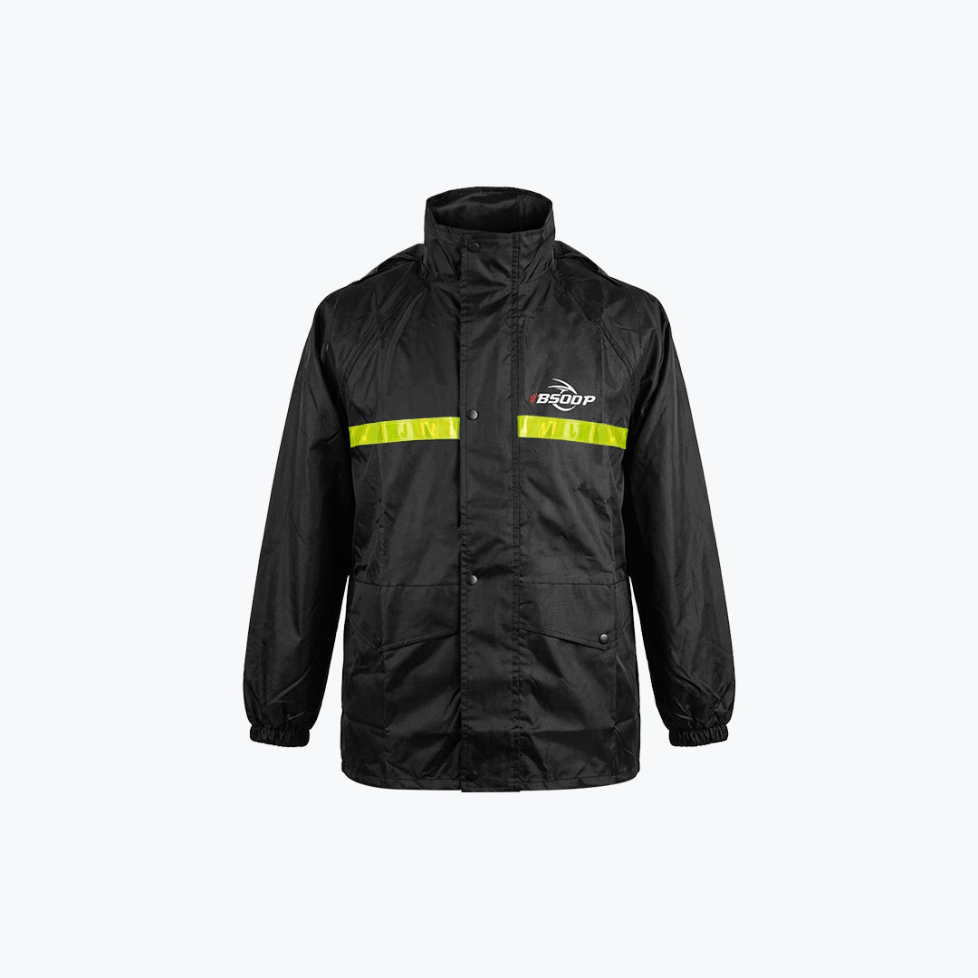 BSDDP Rain Coat Black with Hi-Viz Green Strip Motorcycle Rain Suit