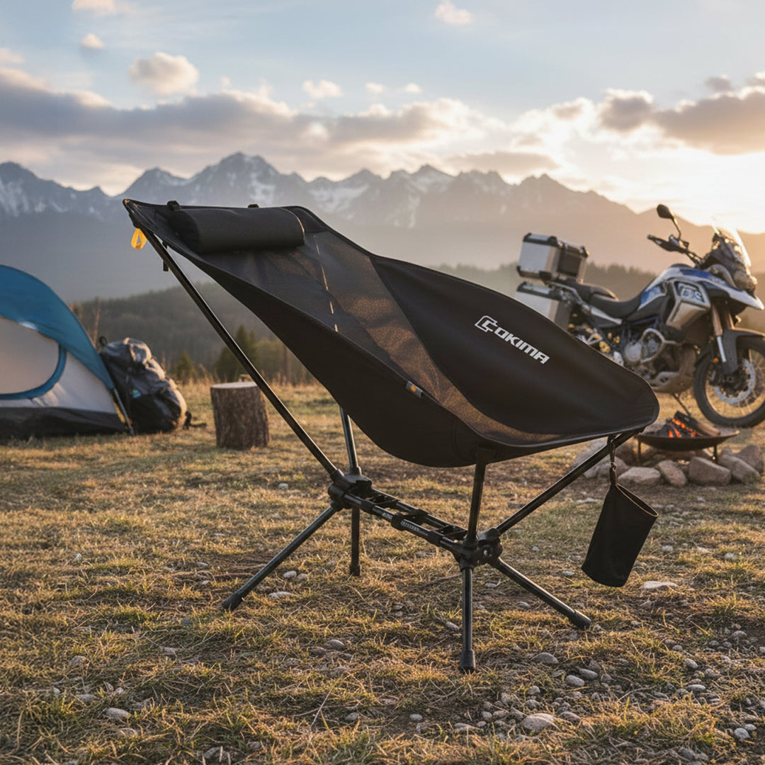 COKIMA CK7-B Portable Outdoor Recliner Black Folding Camping Chair
