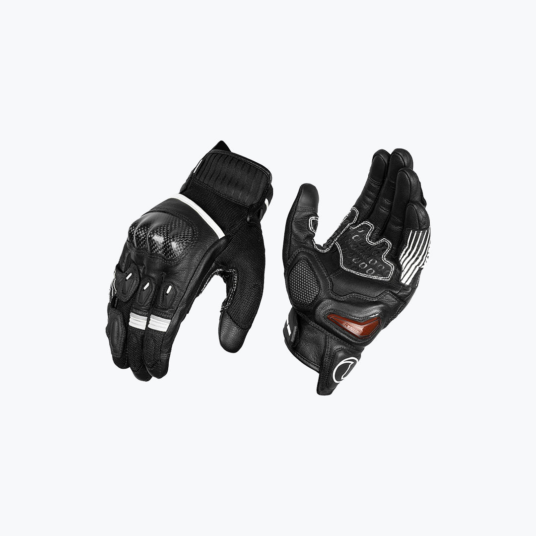 Rynox Tornado Pro 4 Gloves (Carbon Edition) – Premium Motorcycle Riding Gloves – Black/White