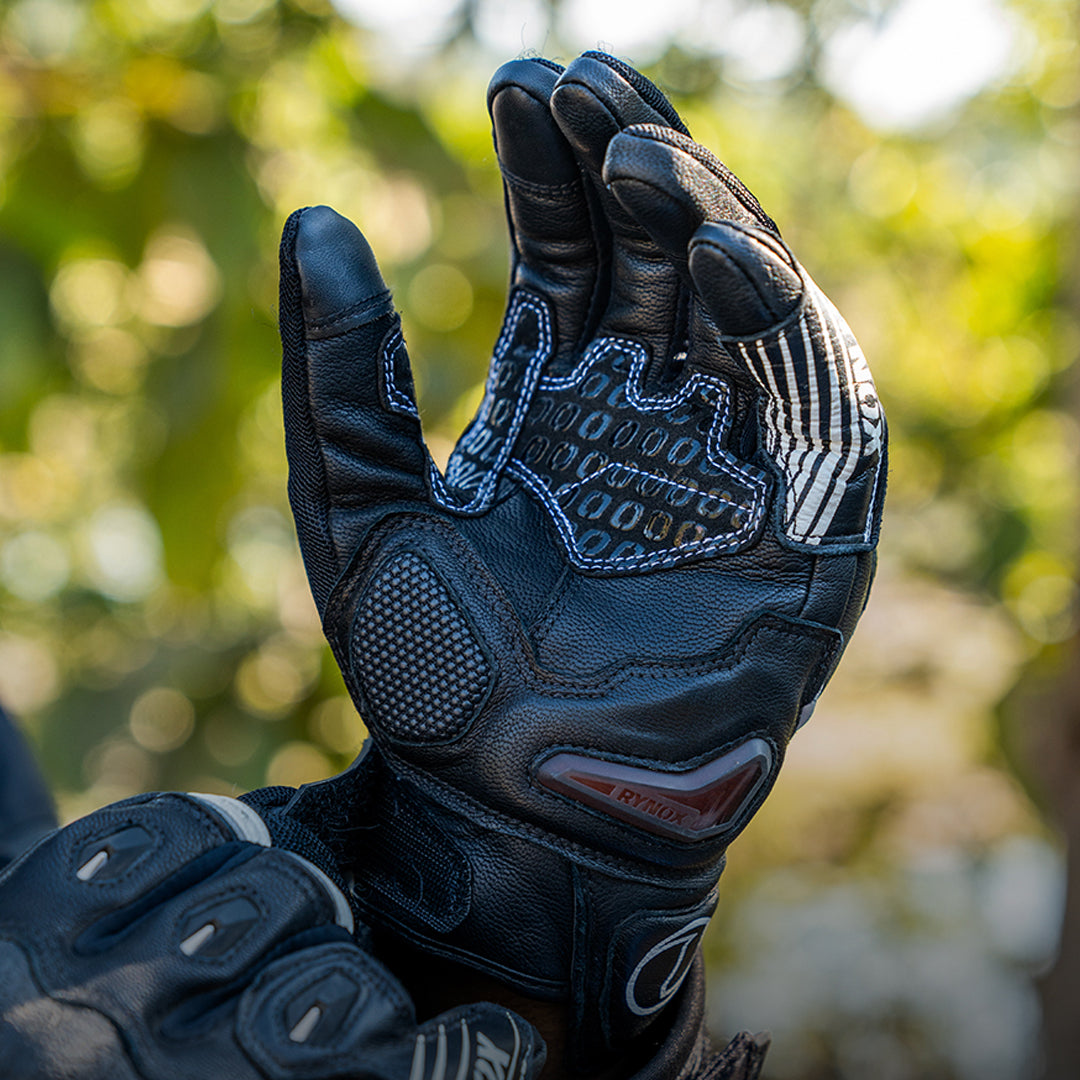 Rynox Tornado Pro 4 Gloves (Carbon Edition) – Premium Motorcycle Riding Gloves – Black/White