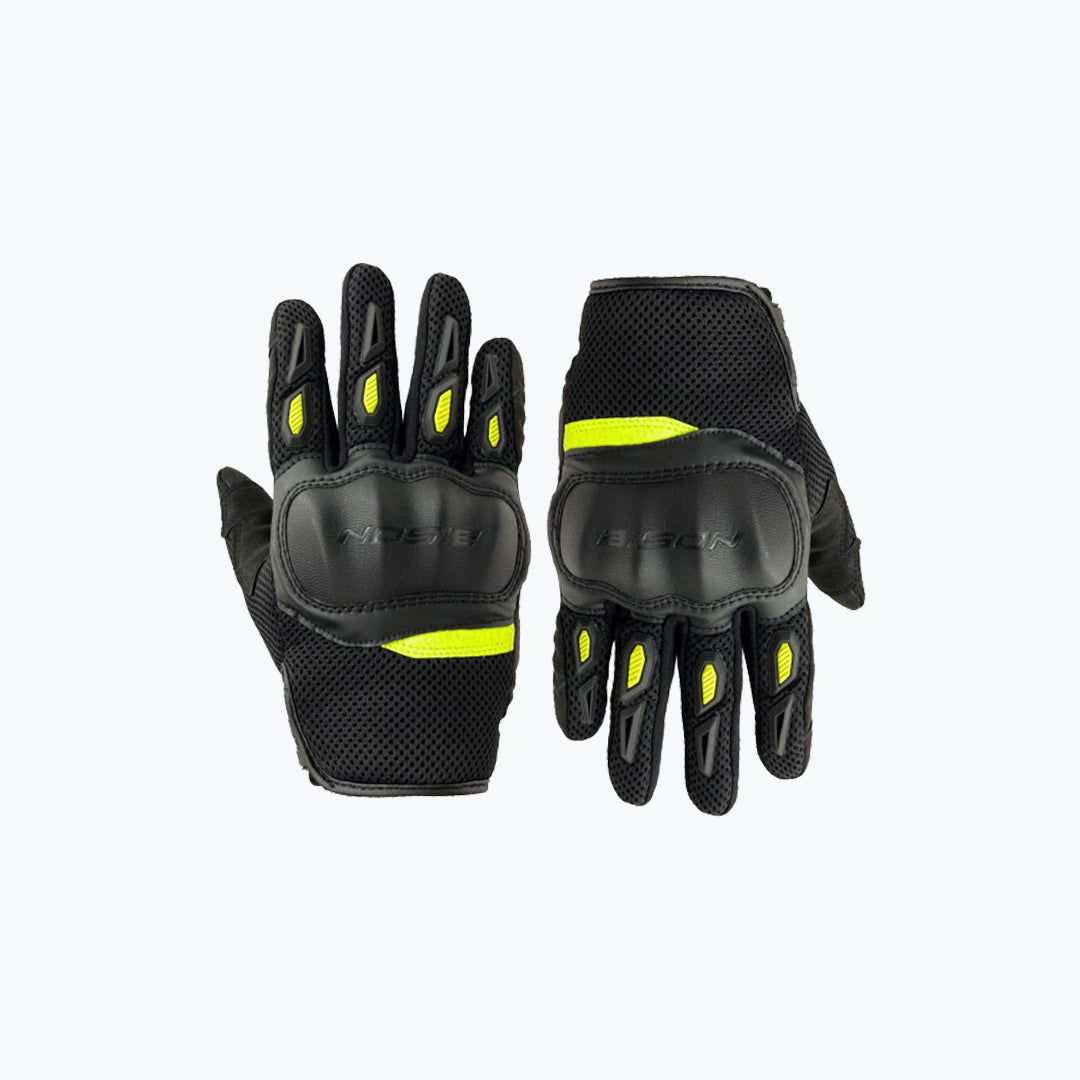 Bison Acer Motorcycle Riding Gloves Black Green Protective Street & Touring Gloves