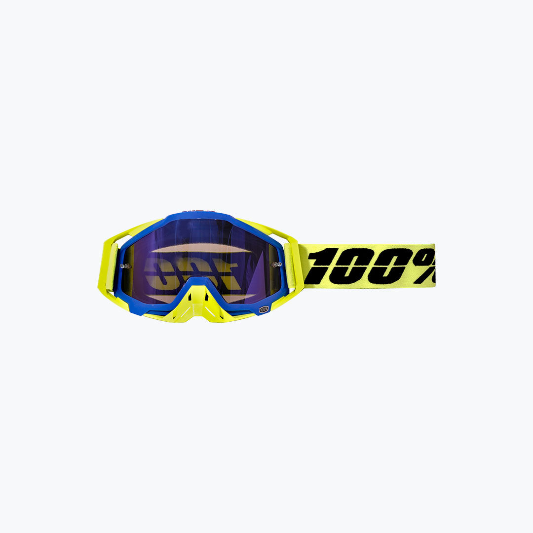 100% GOGGLES YELLOW NOSE BLACK BLUE TINT WITH BOX