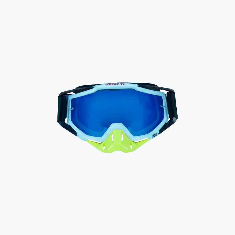 100% Goggles Black White Frame Yellow Nose Blue Tint Lens