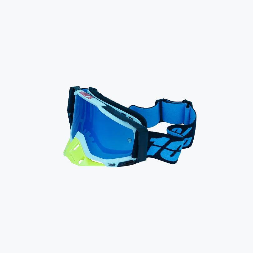 100% Goggles Black White Frame Yellow Nose Blue Tint Lens