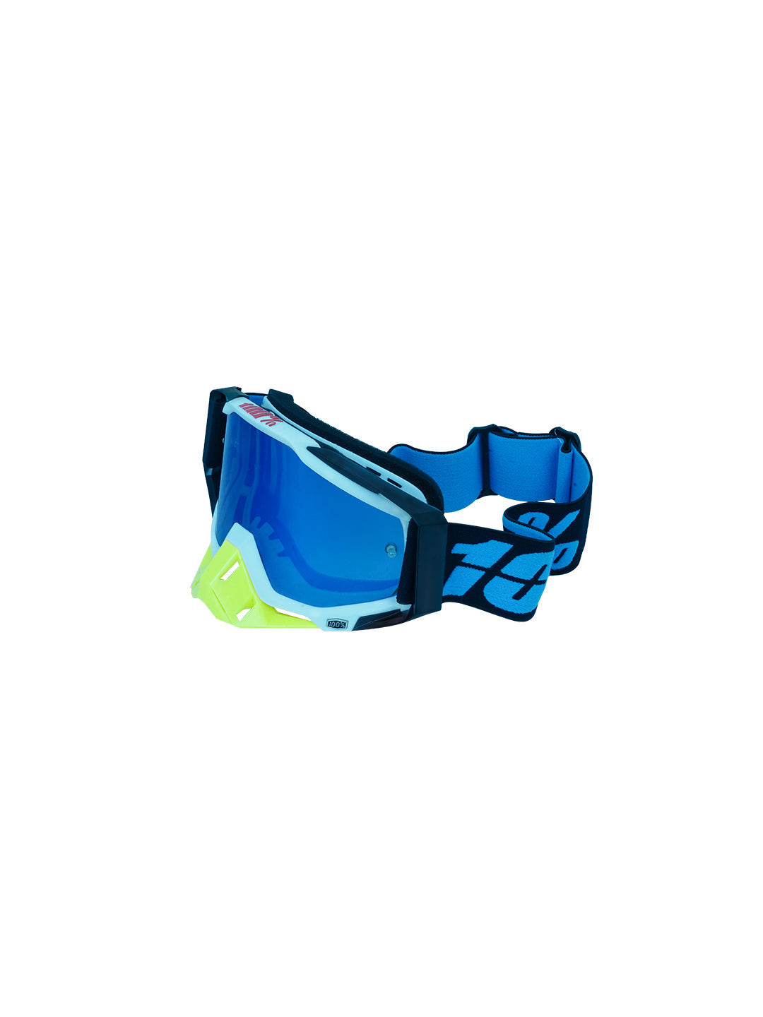 100% Goggles Black White Frame Yellow Nose Blue Tint Lens