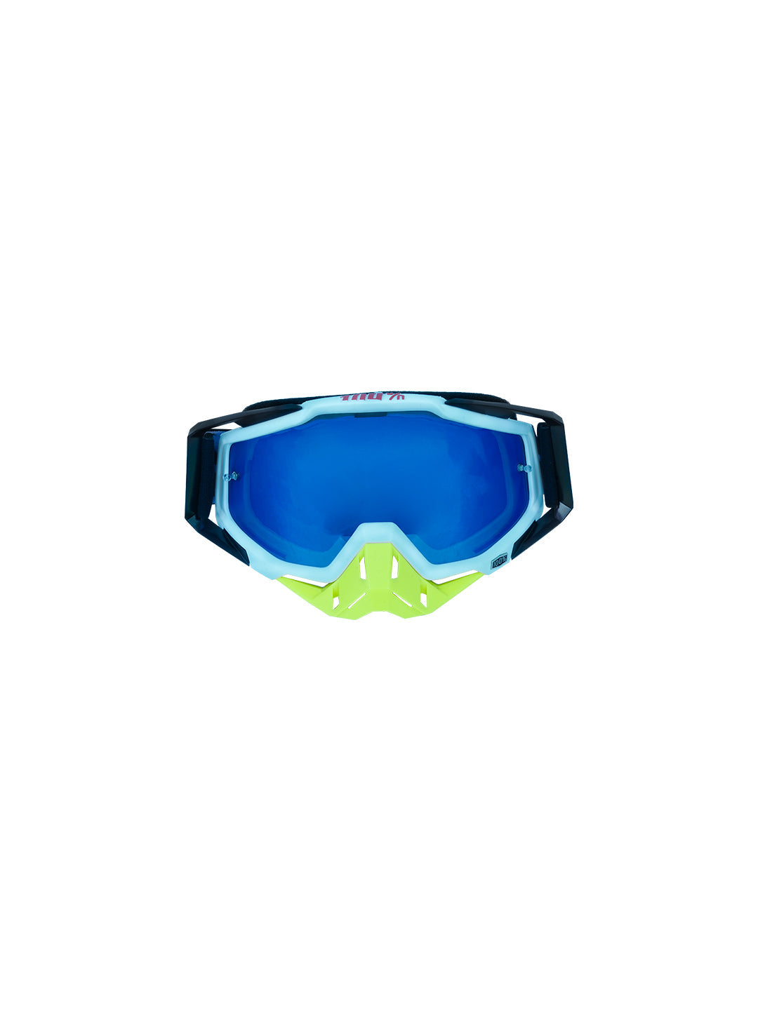 100% Goggles Black White Frame Yellow Nose Blue Tint Lens
