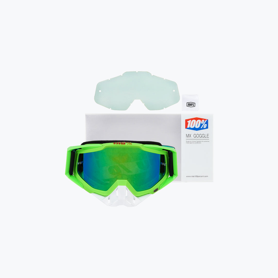 100% Goggles Green Frame White Nose Green Tint Lens With Box