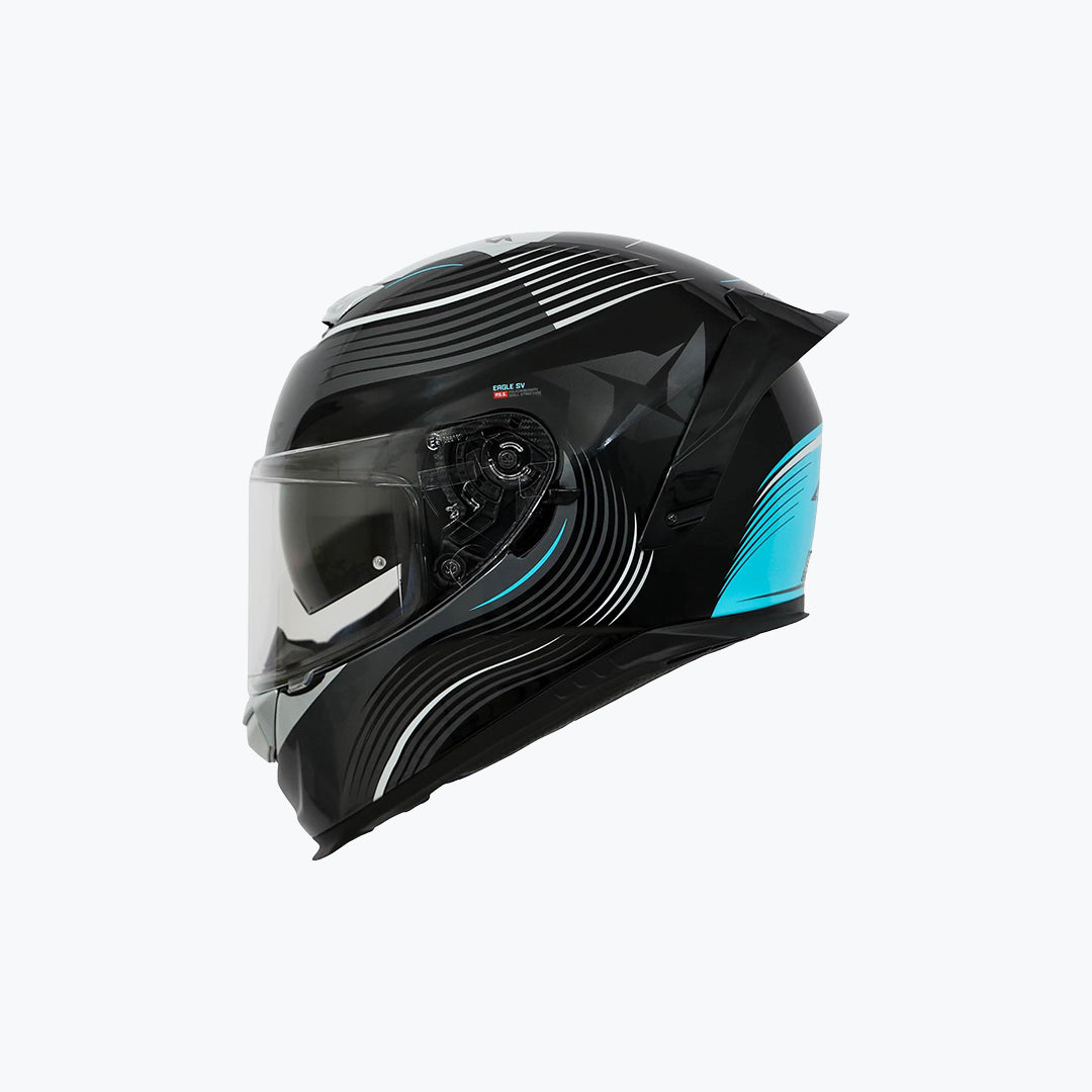 AXXIS Eagle SV Lines B7 Blue Black Full Face Motorcycle Helmet with Sun Visor