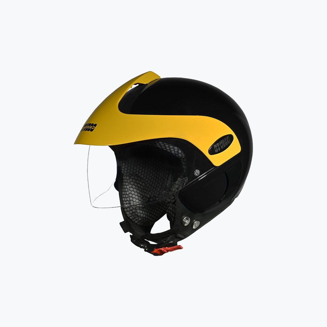 Studds Marshall Kids Helmet Black Yellow with Sun Peak