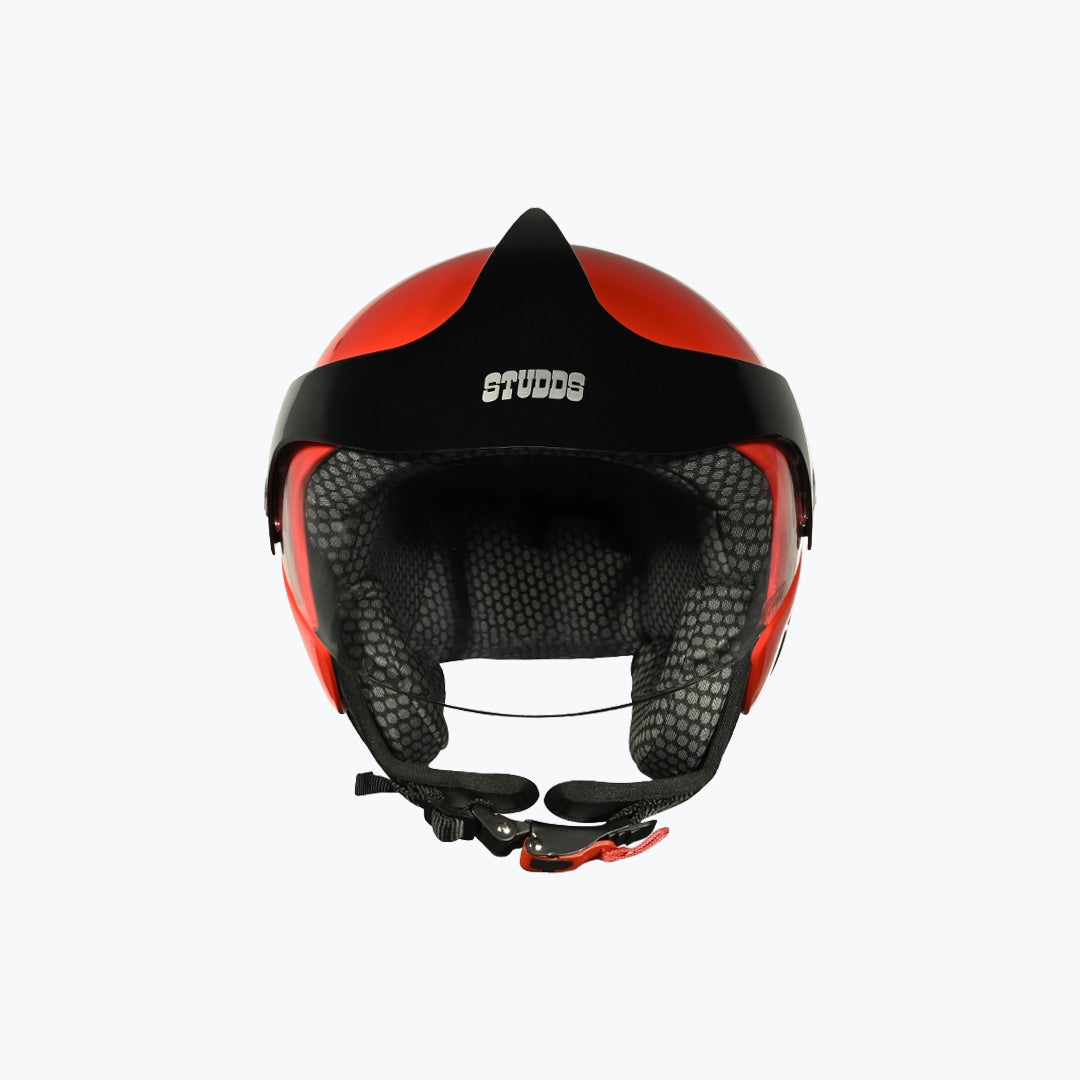 Studds Marshall Kids Sports Helmet Red Black with Sun Peak