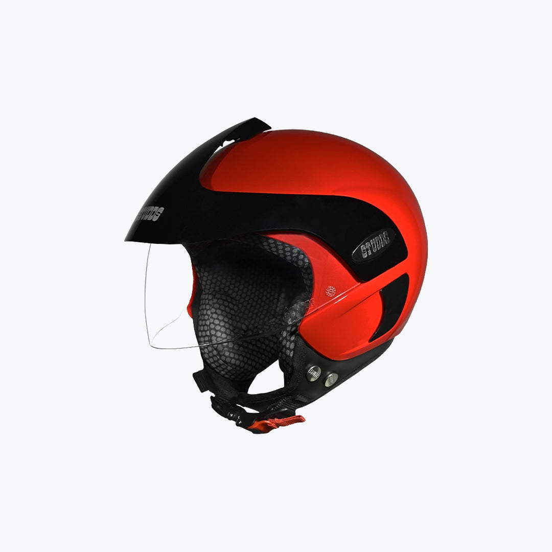 Studds Marshall Kids Sports Helmet Red Black with Sun Peak