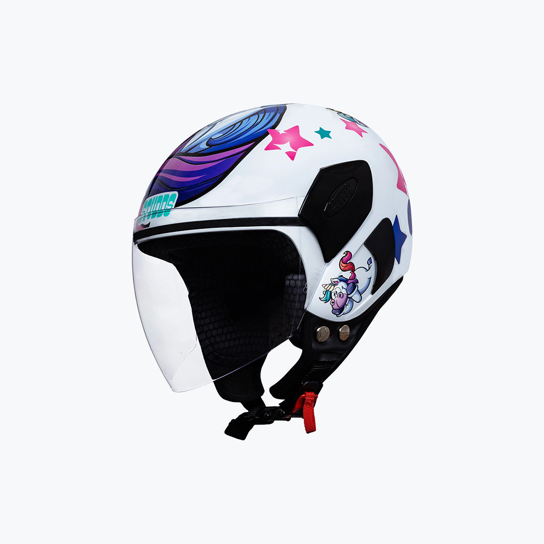 STUDDS Femm Super 540 D1 White Blue Pink XS Open Face Helmet