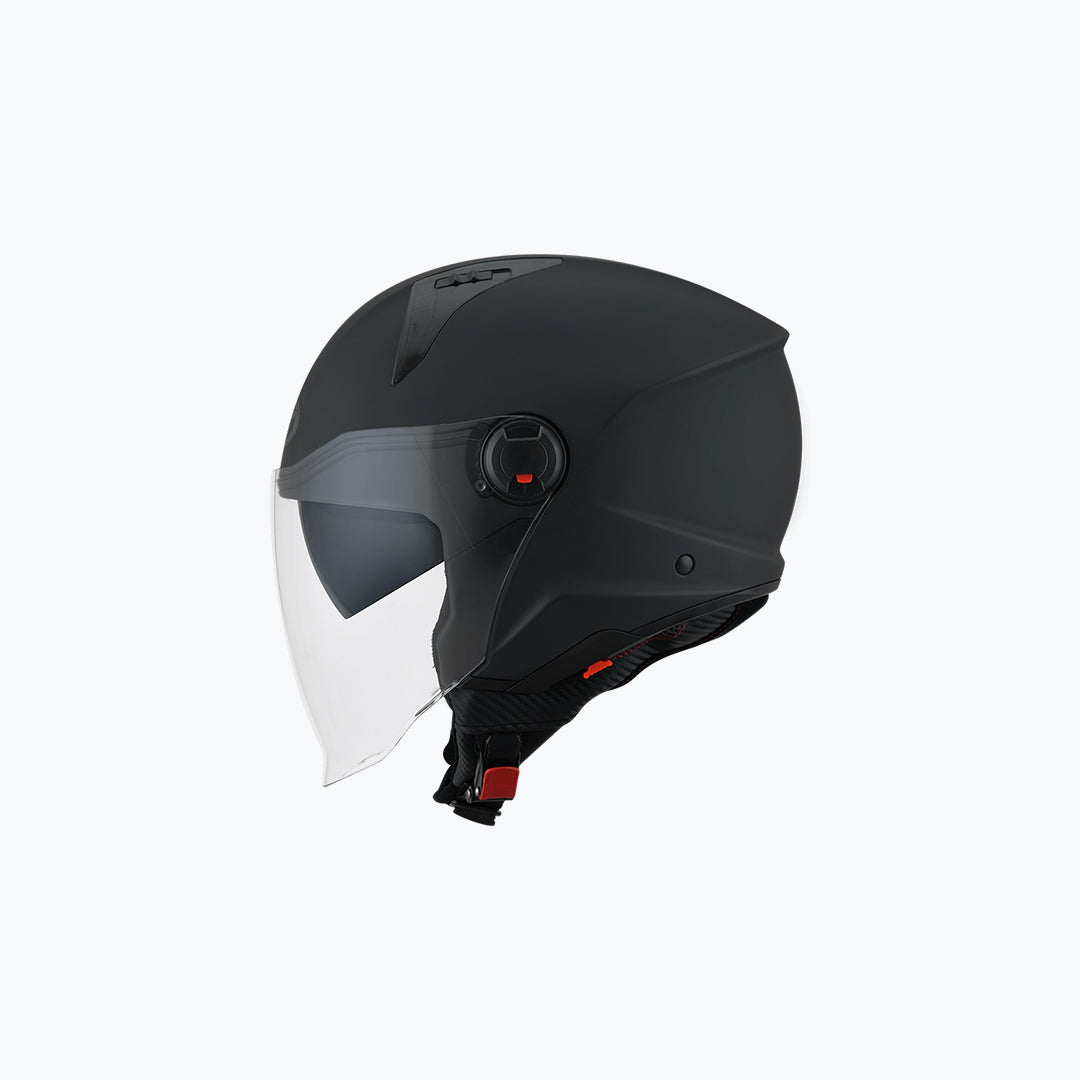 KYT D-City Plain Matt Black Open Face Helmet with Sun Visor