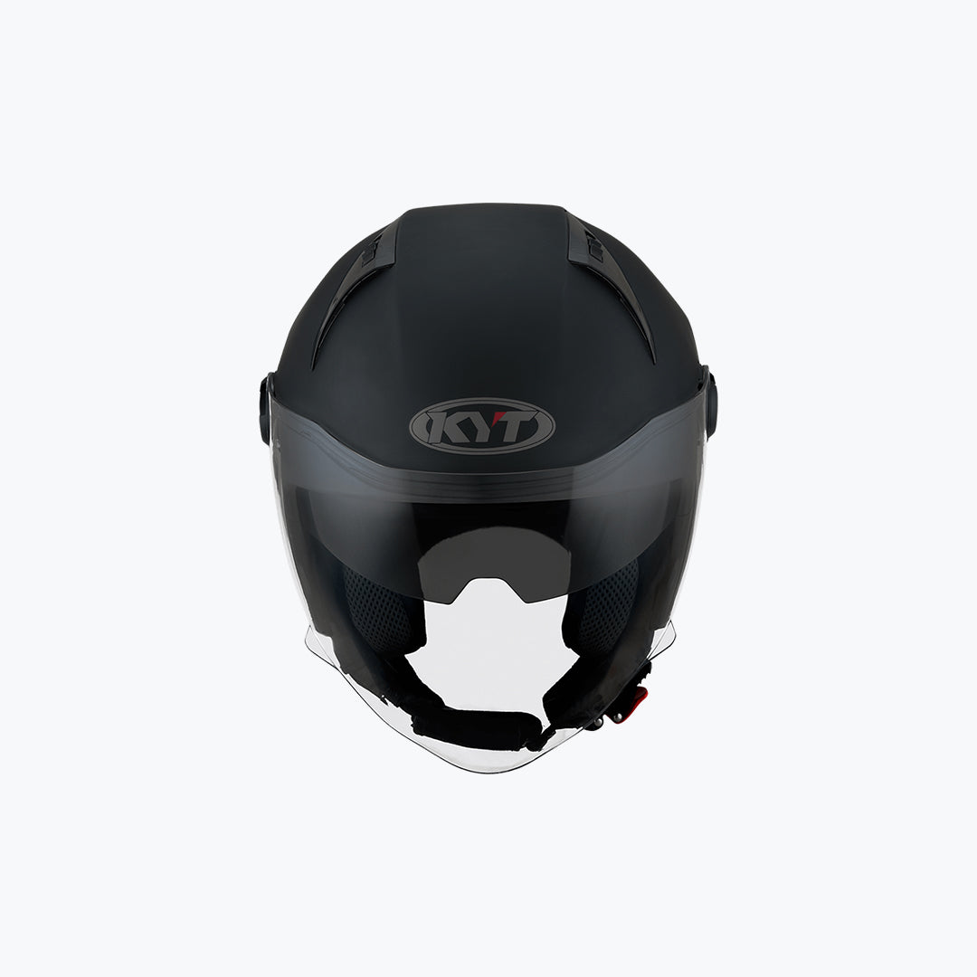 KYT D-City Plain Matt Black Open Face Helmet with Sun Visor