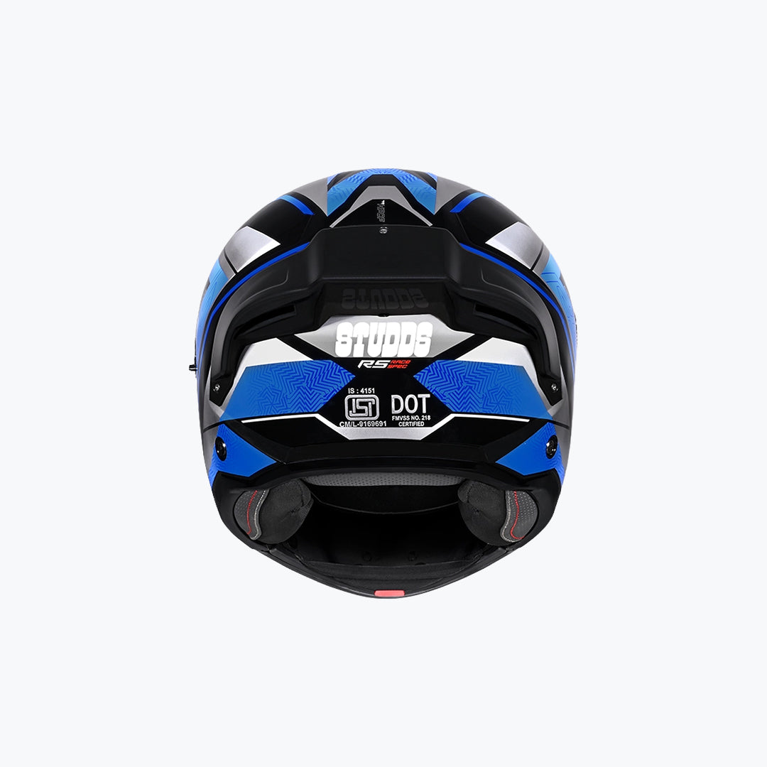 Studds Trooper Race D4 Helmet (WCV/With Spoiler) Black Grey N1 Blue