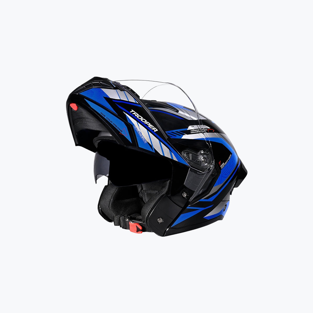 Studds Trooper Race D4 Helmet (WCV/With Spoiler) Black Grey N1 Blue