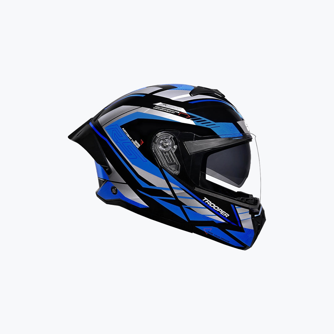 Studds Trooper Race D4 Helmet (WCV/With Spoiler) Black Grey N1 Blue