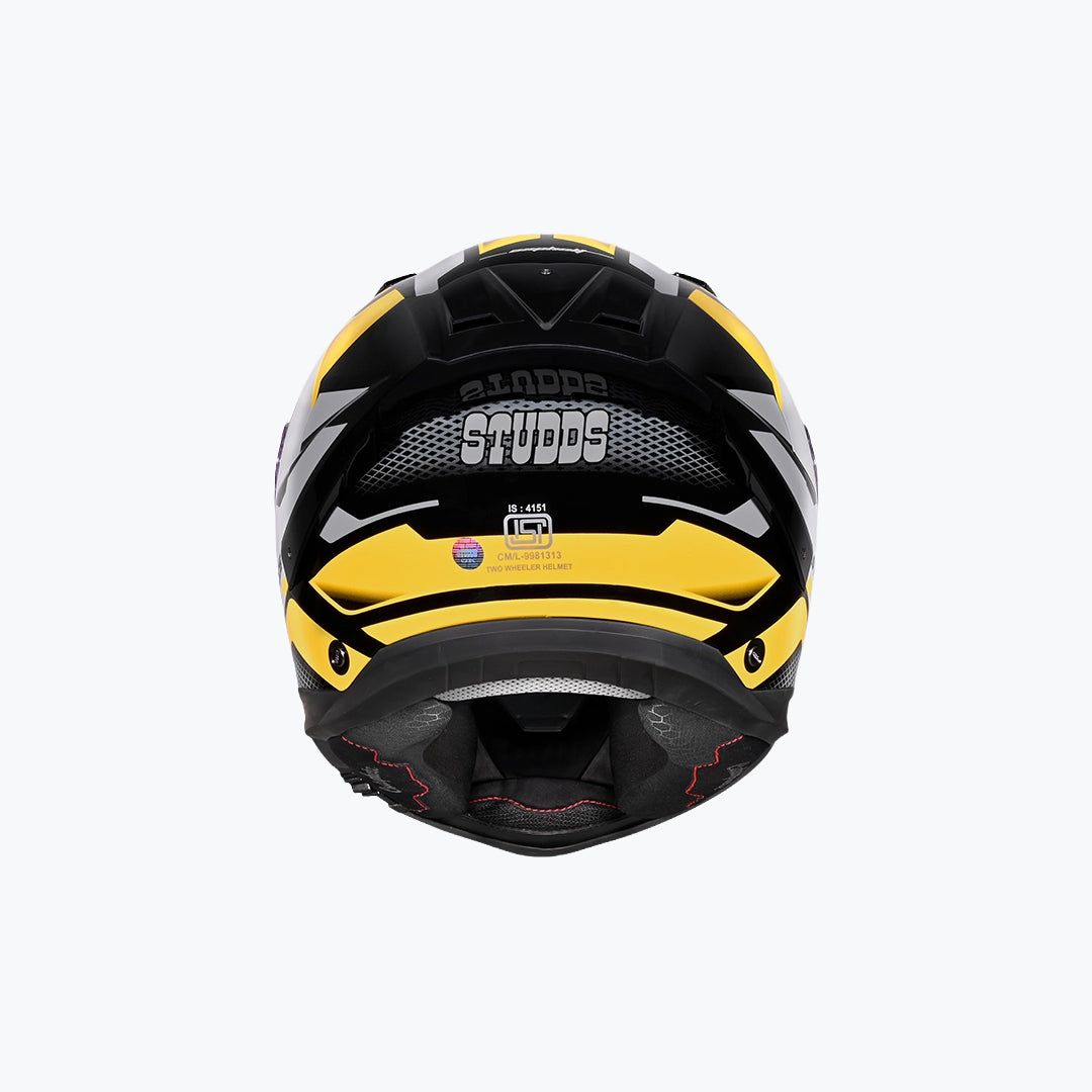 STUDDS Helios D1 Asphalt WCV Black N5 Yellow Full Face Motorcycle Helmet