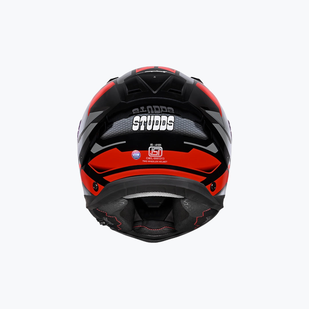 STUDDS Helios D1 Asphalt WCV Black Grey N2 Red Full Face Motorcycle Helmet