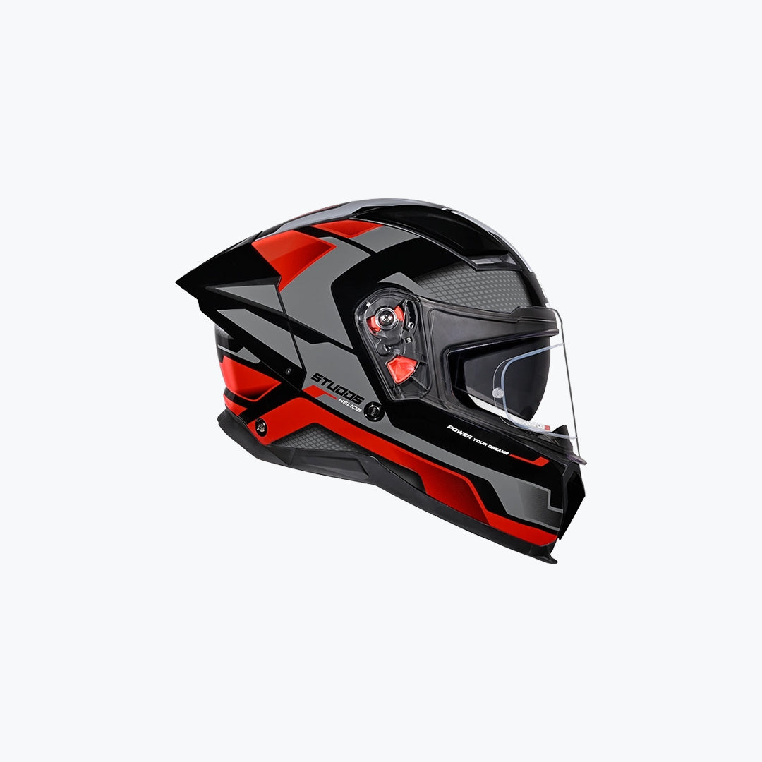 STUDDS Helios D1 Asphalt WCV Black Grey N2 Red Full Face Motorcycle Helmet