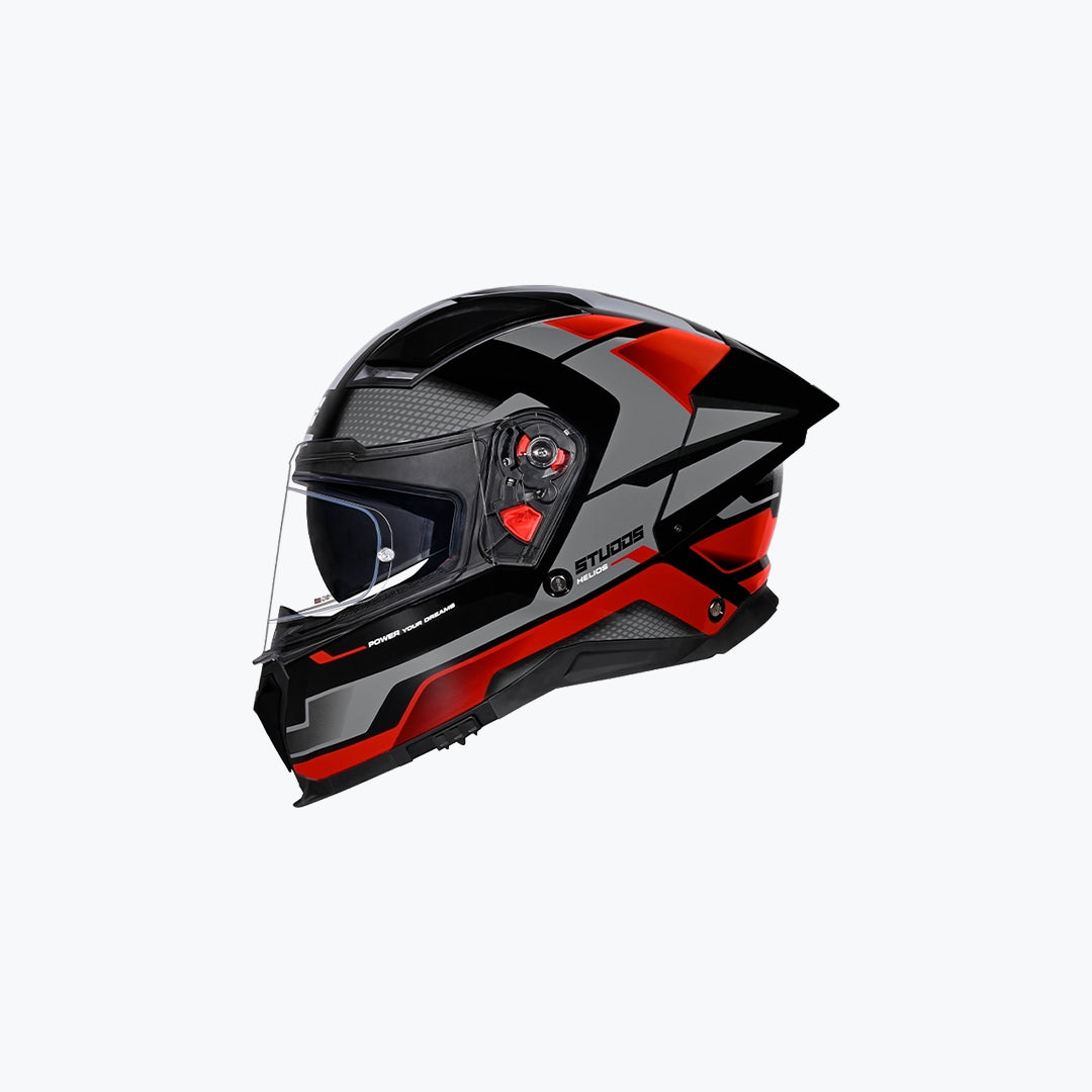 STUDDS Helios D1 Asphalt WCV Black Grey N2 Red Full Face Motorcycle Helmet
