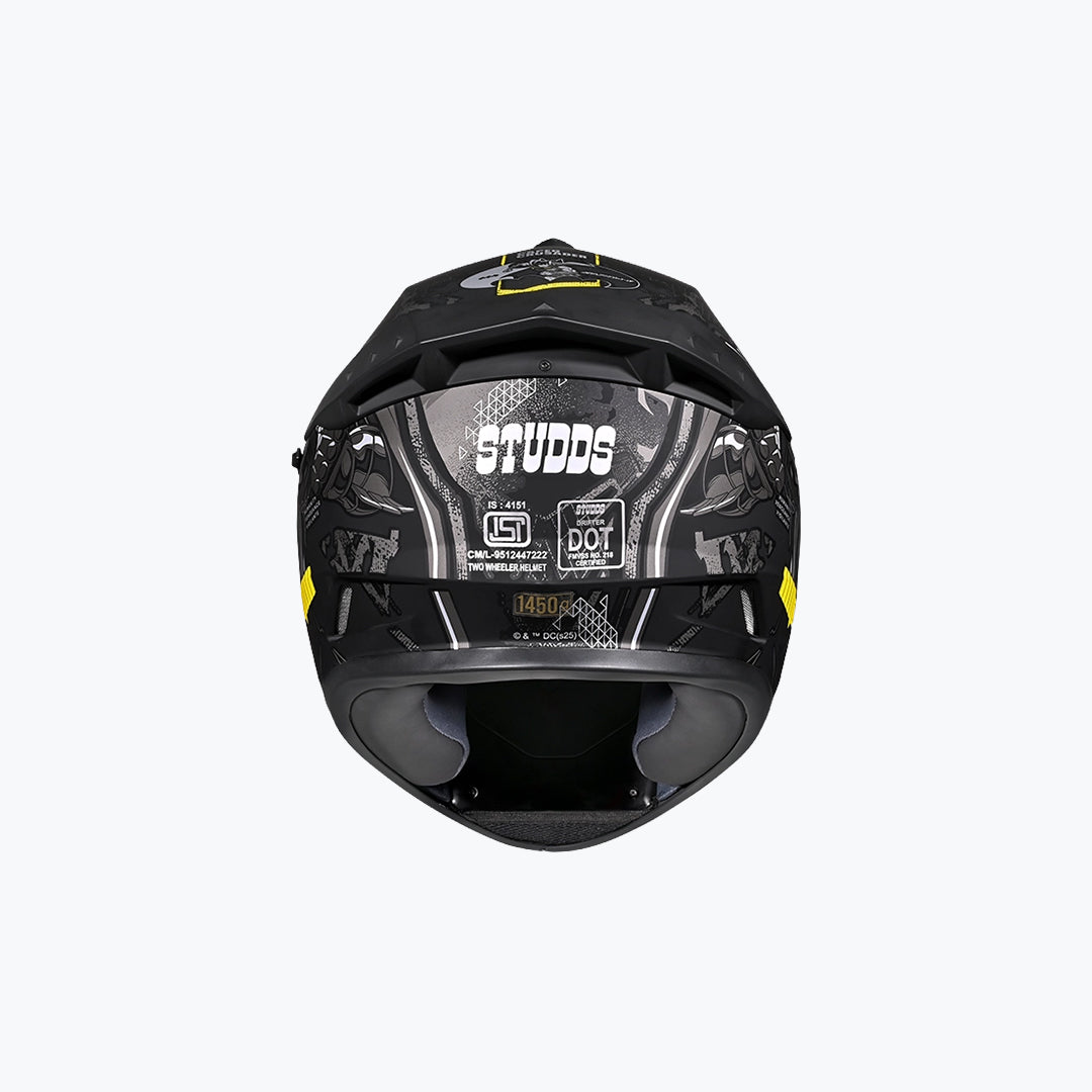 Studds Drifter Batman Edition Helmet (With Spoiler) Black Yellow N4 Grey