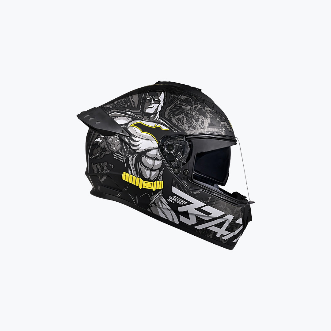 Studds Drifter Batman Edition Helmet (With Spoiler) Black Yellow N4 Grey