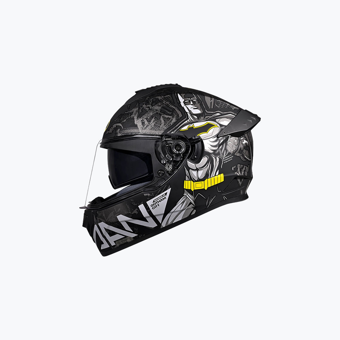 Studds Drifter Batman Edition Helmet (With Spoiler) Black Yellow N4 Grey