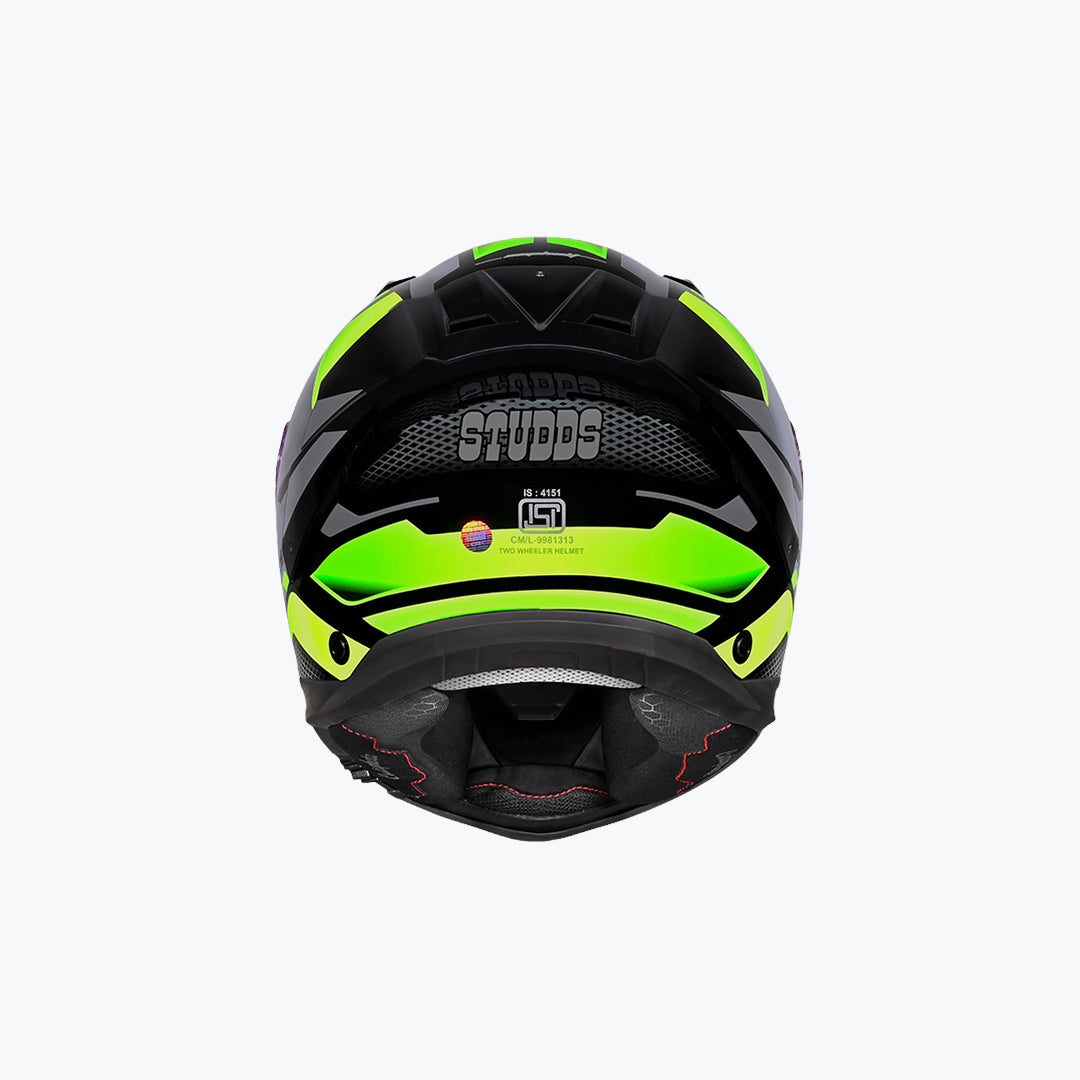 STUDDS Helios D1 Asphalt WCV Black N3 Green Full Face Motorcycle Helmet
