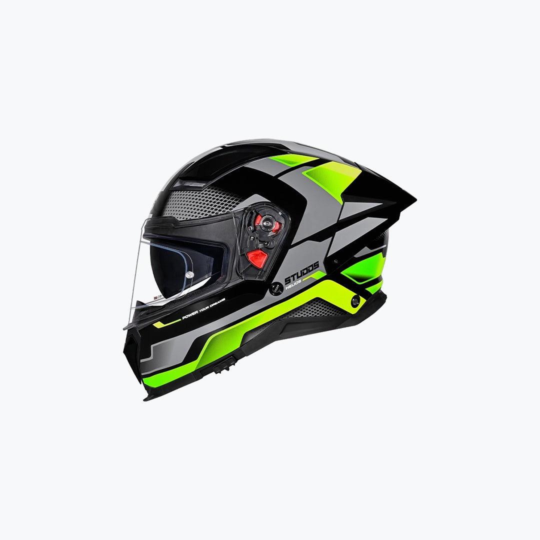 STUDDS Helios D1 Asphalt WCV Black N3 Green Full Face Motorcycle Helmet