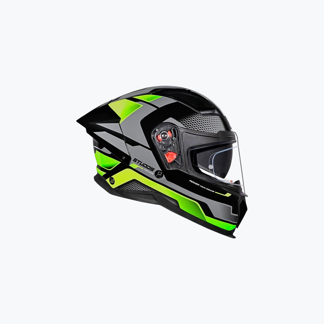 STUDDS Helios D1 Asphalt WCV Black N3 Green Full Face Motorcycle Helmet