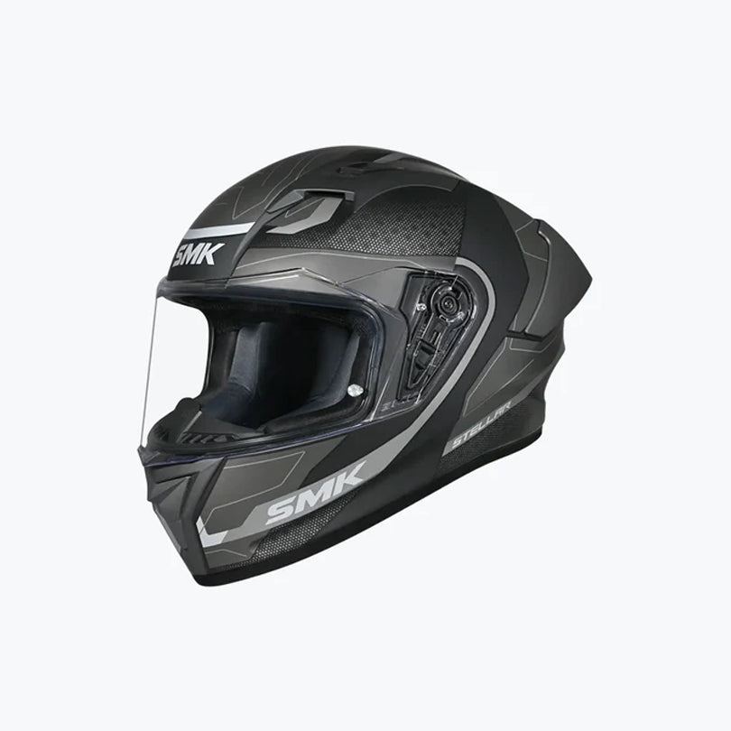 SMK Stellar Sports Flight GL266 Full Face Helmet Gloss Black Grey Grey