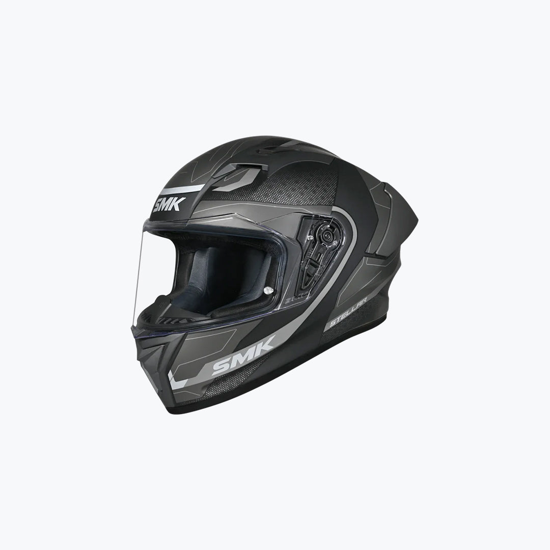 SMK Stellar Sports Flight GL266 Full Face Helmet Gloss Black Grey Grey