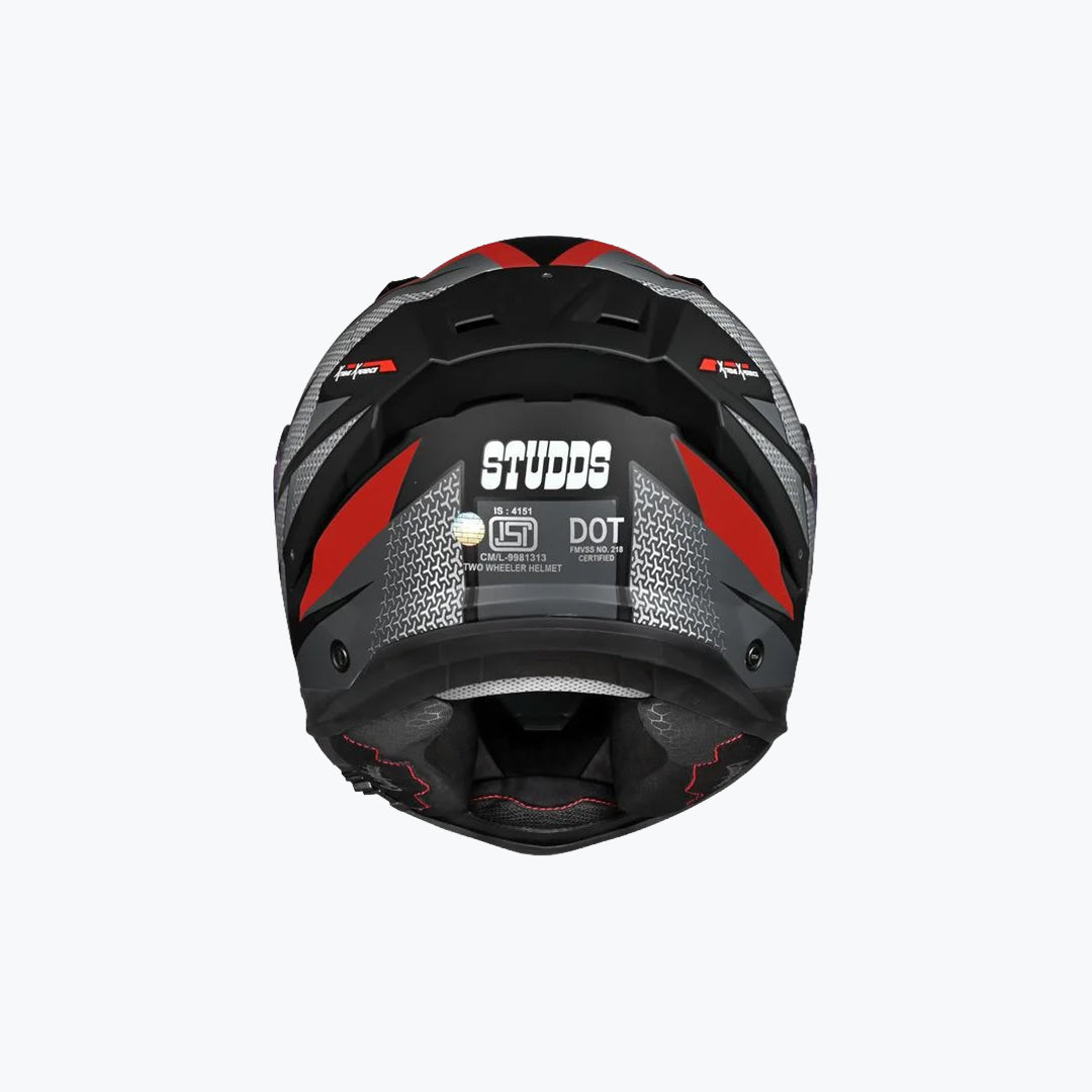 STUDDS Helios D2 Circuit WCV Matt Black N2 Red Full Face Motorcycle Helmet