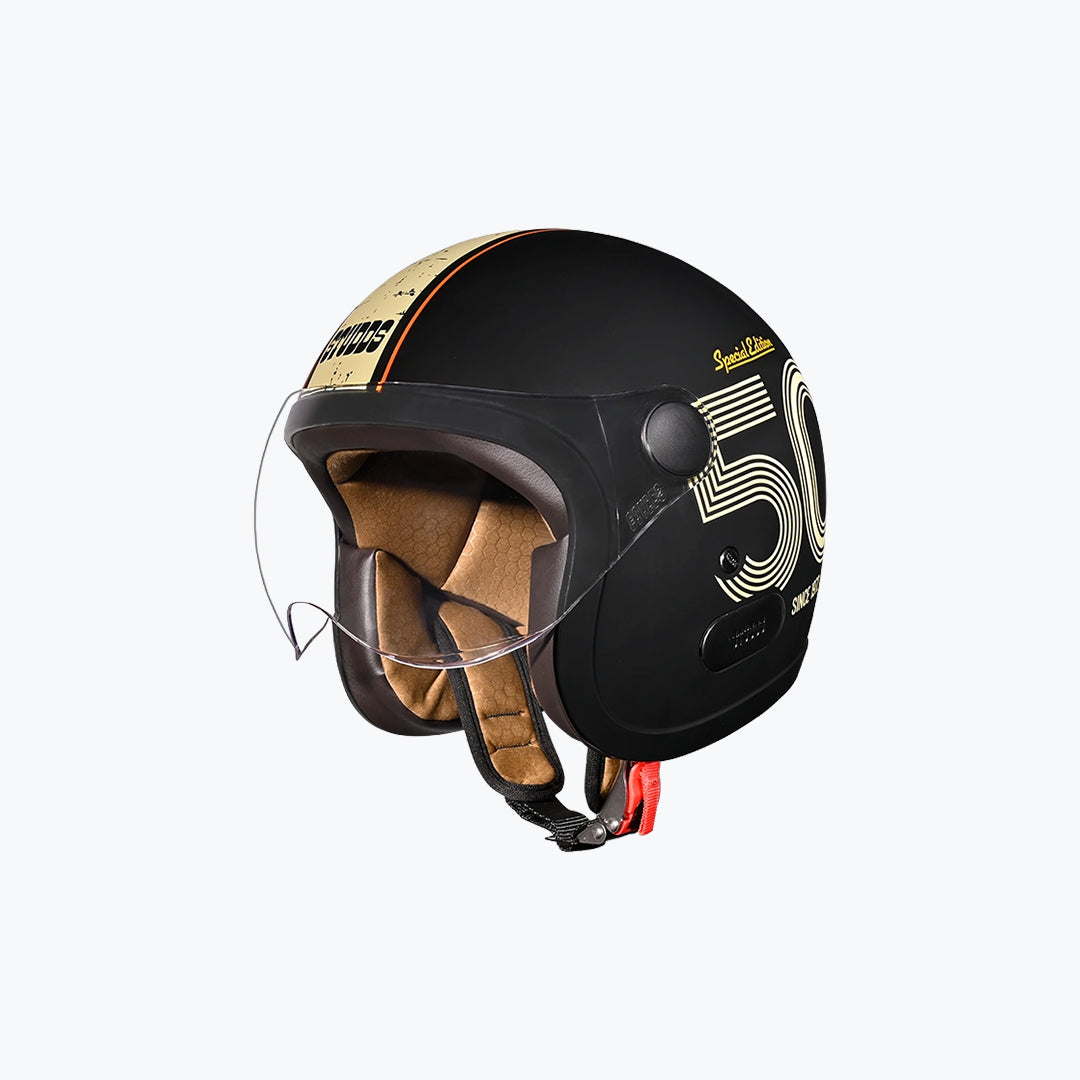 STUDDS Jet50 Open Face Helmet with Long Visor Black N5 Yellow