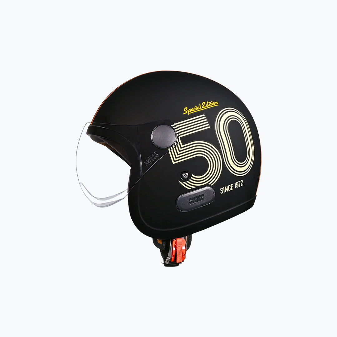 STUDDS Jet50 Open Face Helmet with Long Visor Black N5 Yellow
