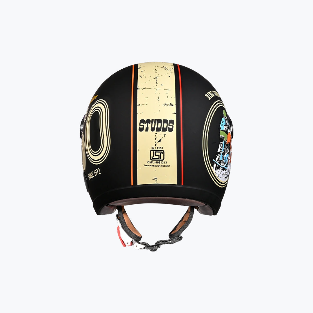 STUDDS Jet50 Open Face Helmet with Long Visor Black N5 Yellow