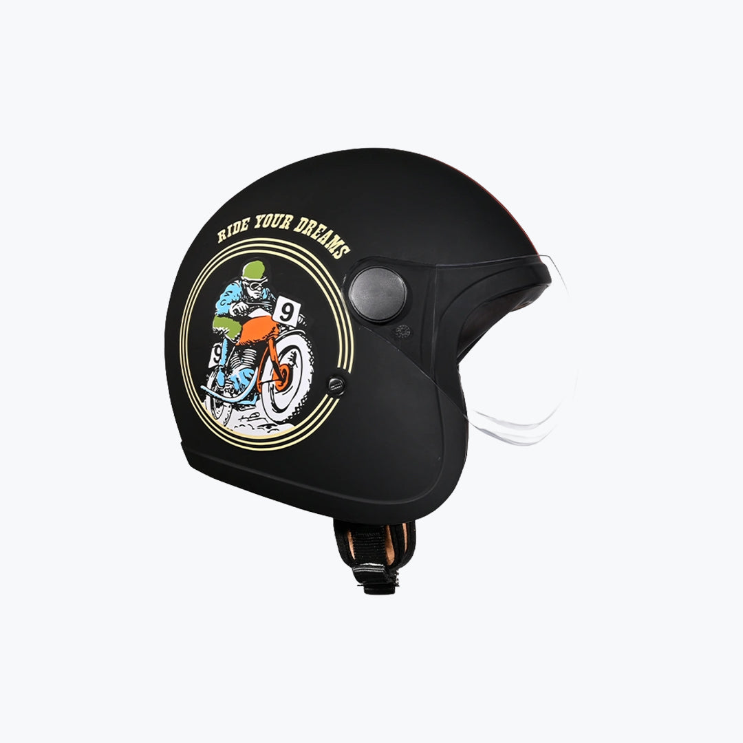 STUDDS Jet50 Open Face Helmet with Long Visor Black N5 Yellow