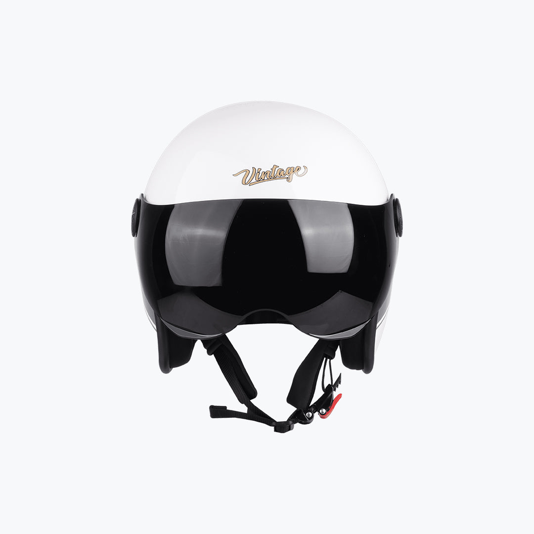 Steelbird 54 Vintage S1 Helmet with Small Clear Visor Glossy White Black