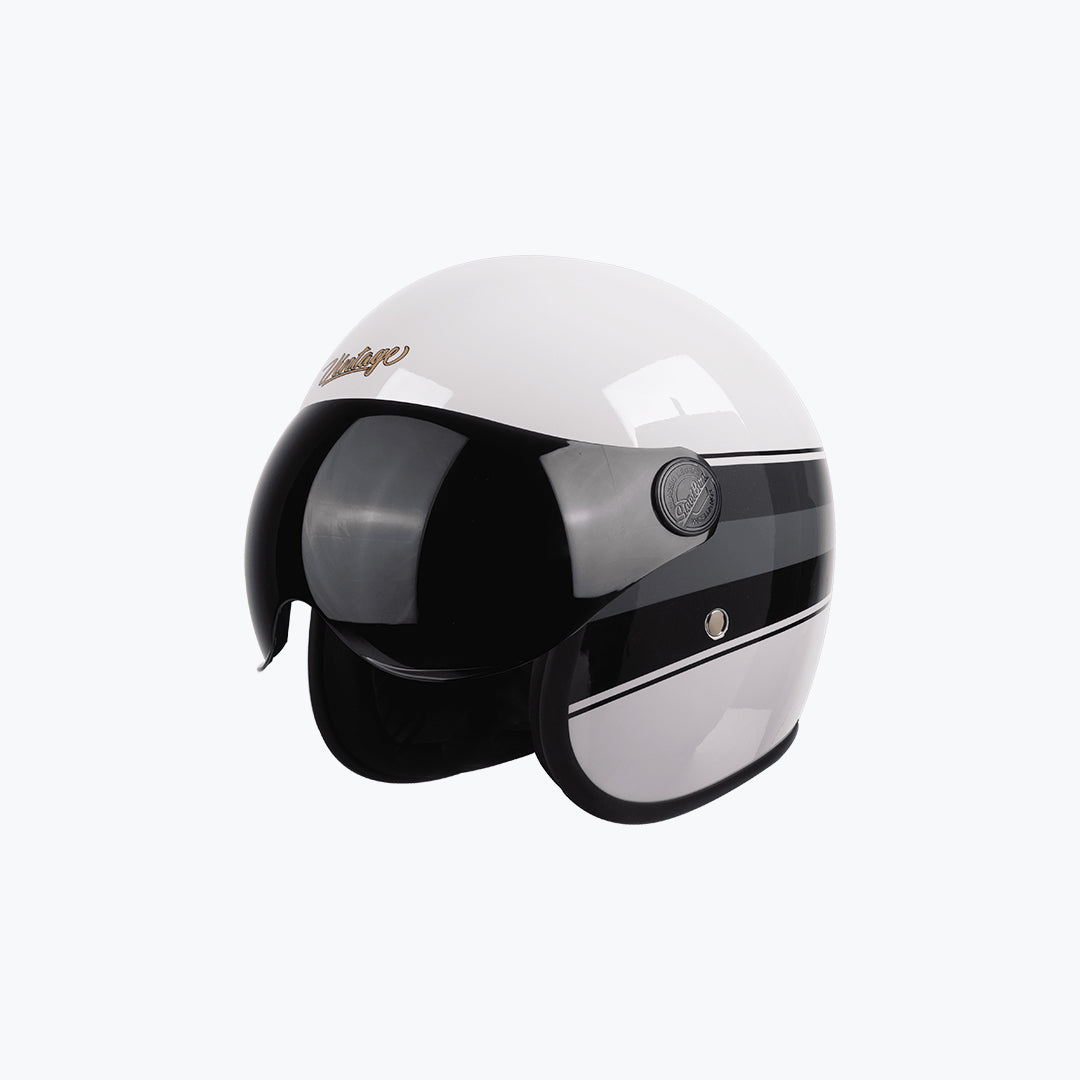 Steelbird 54 Vintage S1 Helmet with Small Clear Visor Glossy White Black