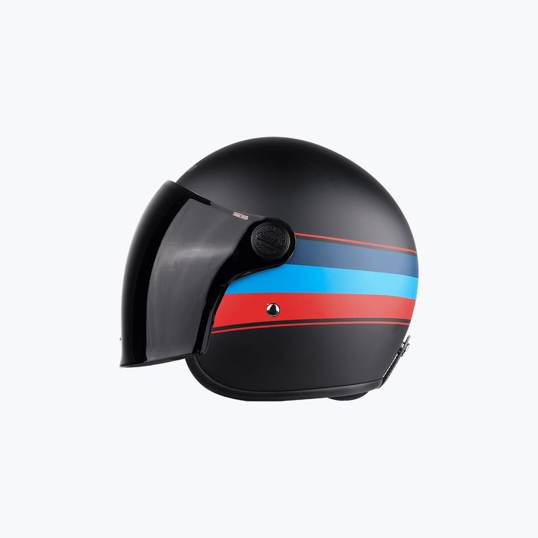 Steelbird 56 Vintage S1 Helmet with Long Clear Visor Glossy Black Red