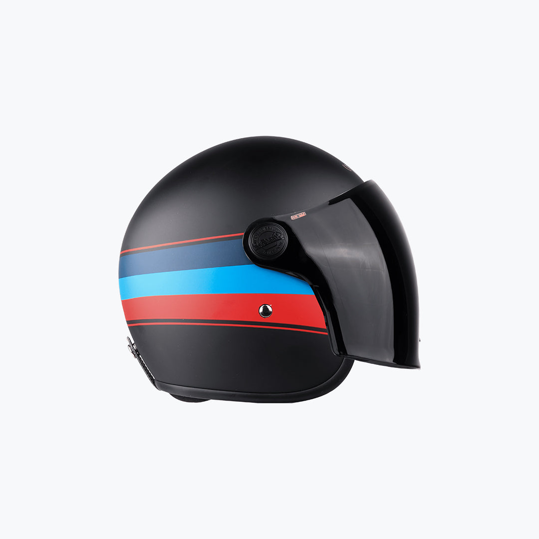 Steelbird 56 Vintage S1 Helmet with Long Clear Visor Glossy Black Red