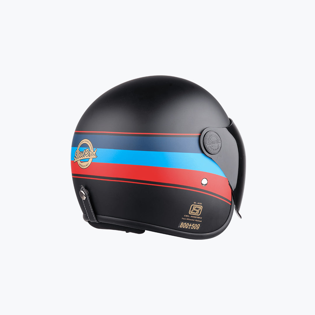 Steelbird 56 Vintage S1 Helmet with Long Clear Visor Glossy Black Red