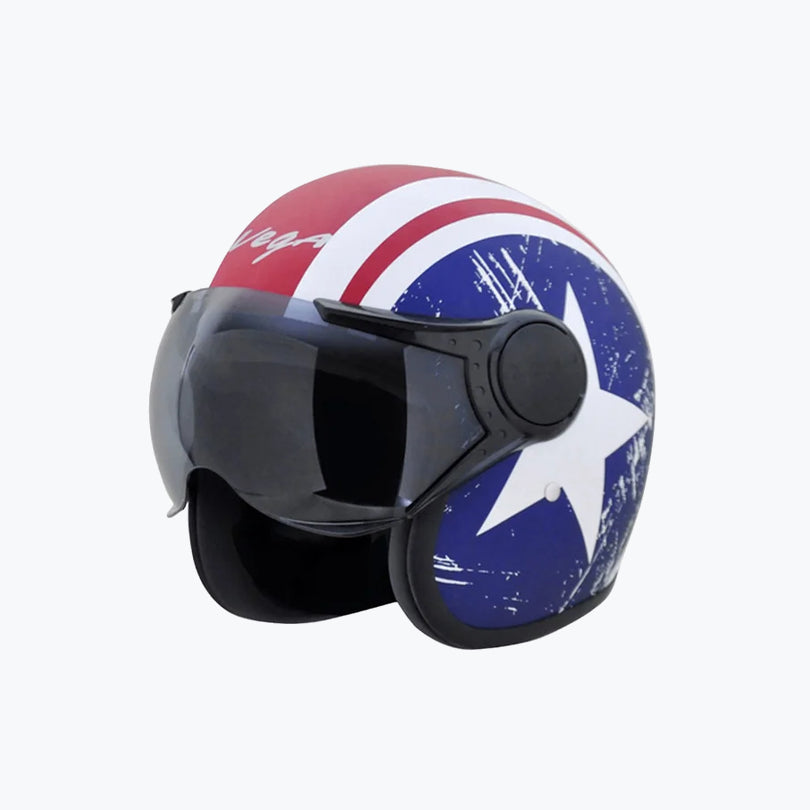 Vega Jet Captain Open Face Helmet with Visor Dull Red Metallic Blue
